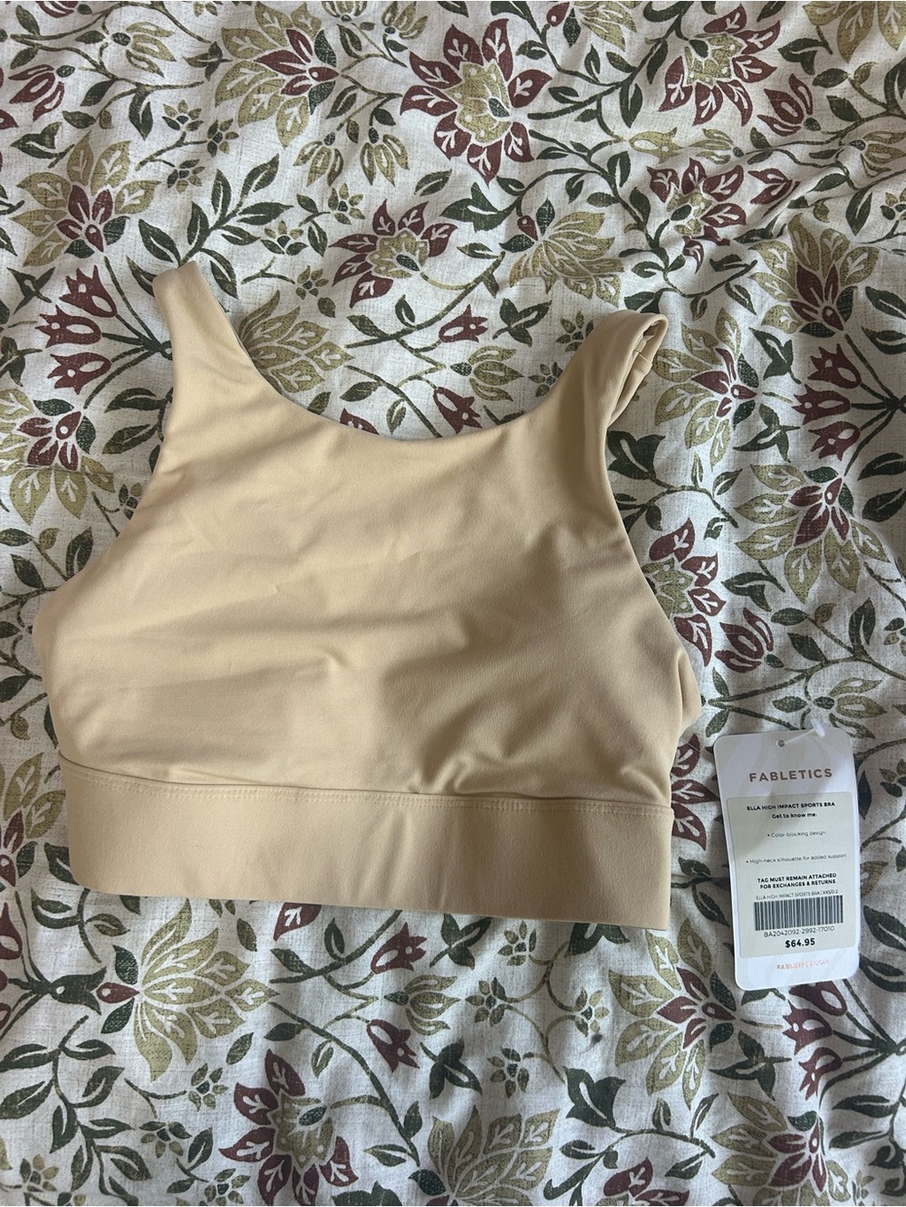 Fabletics Light Beige High-Neck Sports Bra